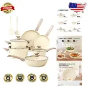 12-Piece Nonstick Granite Cookware Set in Elegant Beige - Induction Compatible