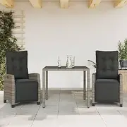 3 Piece Garden Dining Set with Cushions Grey Poly Rattan,Outdoor Furniture Sets-3212894