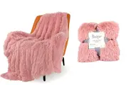 Soft Shaggy Faux Fur Blanket Decorative Throw Blanket for Couch Chair Sofa-Pink
