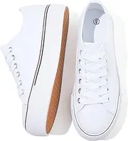 [SERNIAL] Womens White Platform Sneakers Low Top Platform Shoes Black Canvas Shoes for Women