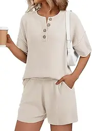 [LILLUSORY] Womens Summer Knit Matching Lounge Set 2 Piece Outfits