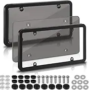 Daseeme 2 Pcs License Plate Cover Frame, License Plate Holder, Black Plastic Car Tag Holder, Fits Most Standard US Plates - Screws Screws Caps Included