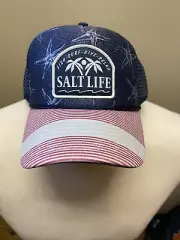 Salt Life Fish Surf Dive Relax Red,White And Blue SnapBack Hat/Cap NEW