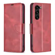 For Samsung Galaxy S25+ Plus Case, Lambskin Textured PU Leather Wallet Cover, Red