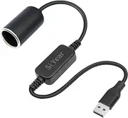 SiYear USB A Male to 12V/18W Cigarette Lighter Socket Adapter Power Cable for Radar Detector, Dash Cam, GPS, Car Led Light Strips 0.3m