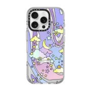 iPhone 16 Pro Clear Case MagSafe Compatible Transparent Pastel Trippy Swirls Moon Stars And Clouds 70s Retro Design