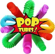 Novelty Place 6 Pack Pull & Pop Tube Sensory Fidget Toy for Kids and Adults, Colorful Heavy-Duty Pop Tubes for Construction and Building - Sensory Educational Toys for Stress, Autism, ADHD and Anxiety