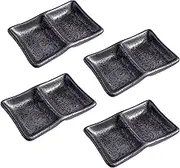 Dual Dipping Bowls Ceramic Dual Soy Sauce Dish 5.25 Inch Japanese Style Sushi Sauce Cups Divided Salsa Bowls 2 Compartments Appetizer Serving Tray Dipping Plates for Kitchen (4Pack, Dark Brown)