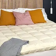 100% Merino Wool Mattress Topper for Back Pain Relief Natural Handmade Merino Wool Pad 2 Inches Thick Cooling Breathable with 2 Elastic Straps, Ivory King 78x80 Inches