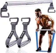 Fitness Resistance Band Exercise Bar with Handles Large Hook Heavy Duty Short Bar Squats Full Body Strength Training Portable Home Workout Equipment
