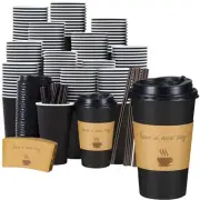 Lamosi 16 OZ Coffee Cups 50 Pack 16 Ounce To Go Cups with Lids Stir Sticks an...