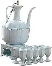 B Baosity Ceramic Sake Set with 10 Cups Multifunctional Traditional Drink Warmer Set with Warming Bowl for Home Bar Friends Tea Party, Style B