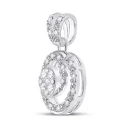 14k White Gold Round Diamond Circle Swirl Cluster Pendant 1/5 Cttw