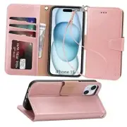 Compatible with iPhone 15 Case with Card Holder iPhone 15 6.1 inch Rose Gold