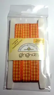 Doodlebug Gingham Ribbon - Tangerine Bumblebee, NEW