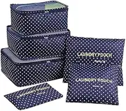 [Go2buy Australia] Go2buy 6pcs Travel Luggage Organizer Set Backpack Storage Pouches Suitcase Packing Bags (Navy Blue Dot)