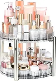 ROWNYEON 360 Rotating Makeup Organizer Storage 2 Tier Spinning Skincare Organiser Lazy Susan Bathroom Organizer Spinning Storage Shelf Cosmetic Organizer for Vanity,Perfume,Make Up,Beauty,Dresser