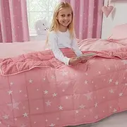 [Dreamscene] Star Weighted Blanket Sleep Insomnia Therapy Anxiety Relief Autism Reversible Fluffy Teddy Fleece Throw, Blush Pink, 100 x 150cm - 3kg