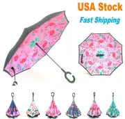 C-Handle Inverted Reverse Umbrella, Flamingo print, Inside-out, Upside-down