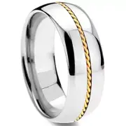 TITANIUM Highly Polished Plain RING BAND with Gold Plated Braid strip, size 11