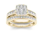 10k Yellow Gold 1 Ct Diamond Halo Engagement Ring for Women Size 8 Bridal set