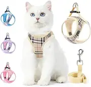 voopet Extra Small Dog Harness and Leash Lightweight Cat Comfort Padded Soft Mesh Vest Step in Dog Harness No Pull No Choke Reflective Small Plaid Girl & Boy Puppy Kitty Walking Harness, Beige XXS