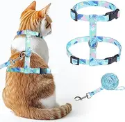 KOOLTAIL Cat Harness with Leash Set, Lightweight Escape Proof for Walking Travel Easy Control Outdoor Adjustable H-shped Cute Kitten Harness Leash for Small Medium Large Cats Leaf Green