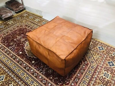 Ottoman Handcrafted Leather Genuine Moroccan Boho Footstool Pouffe Unstuffed
