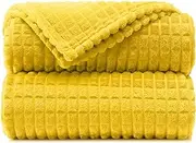 Throw Blankets – 200 x 150 cm, Twin Size, Golden Yellow - Waffle Blanket - Lightweight Flannel Fleece - Soft, Cozy - Perfect for Bed, Sofa, Couch