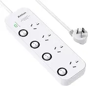 Addtam Power Board Surge Protected with Individual Switch, Powerboard with 4 Wide Spaced AC Outlets, 1M Extension Cord for Home Office Desk, Overload Protection, 350 Joules