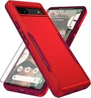 [Asuwish] Phone Case for Google Pixel 6A 5G 2022 with Tempered Glass Screen Protector Cover and Slim Thin Hybrid Full Body Protective Mobile Dual Layer Back Cell Accessories Pixel6A A6 Women Men Red