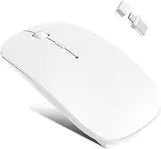 Bluetooth Wireless Mouse for MacBook Air Mac Pro Laptop Computer Pad Optical Rechargeable Slim Slient Tri-Mode (2.4G USB-C/A&Bluetooth 5.2/3.0) Mouse Jiggler for Computer Awakening - White