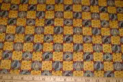Debbie Mumm Fabric - PET SHOP - Small Cat Squares on Gold - 17" REMNANT