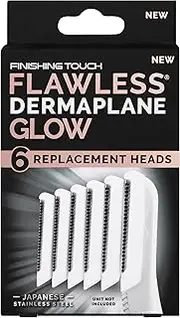 Finishing Touch Flawless Dermaplane Glow Replacement Heads, 6 Pack | Ideal for Home Dermaplaning, Exfoliates Skin & Removes Peach Fuzz for Soft, Smooth Skin