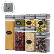Nevenka 7 Pieces Plastic Food Storage Containers with Easy Lock Lids for Kitchen Pantry Organization and Storage -Gray Lid