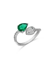 Bloomingdale's Fine Collection 14K White Gold Emerald & Diamond Bypass Ring