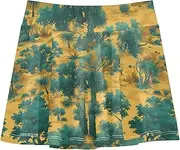 [FRODOTGV] Retro Green Trees Yellow Girls Athletic Skorts with Built-in Shorts Golf Skort for Girl Kids Cheer Skirt