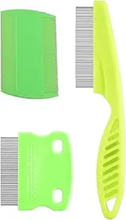 Flea Comb Lice Comb Cat Comb Dog Comb Pet Grooming Combs Tear Stain Remover Comb Remove Mucus Crust 2-in-1 Metal Round Smooth Teeth Comb Remove Floating Hair Tangles Dander (Green, One Size)