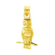 14K Gold 3D Owl Charm