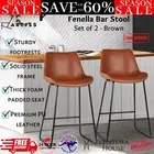 Artiss Bar Stools Kitchen Metal Bar Stool Set of 2 Dining Chair PU Leather Brown