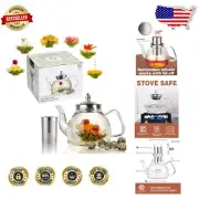 Stovetop Safe Borosilicate Glass Teapot with 6 Flower Tea Balls & Infuser