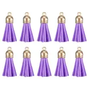 50Pcs Leather Tassel Keychain Charm Bulk with Cap for Jewelry Making, Purple
