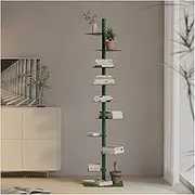 Quooyong 9-Tier Spine Bookshelf Metal Bookcase Vertical Bookshelf Tower Rotating Tall Narrow Bookshelf Ladder Book Rack Indoor (Green)