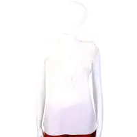 在飛比找Yahoo奇摩購物中心優惠-CHLOE 米白色菱格花邊設計V領無袖上衣