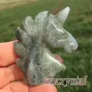 2" Natural Labradorite Unicorn Carved Quartz Crystal Skull Reiki Healing 1pc