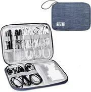 Woodland Leathers Cable Organizer Bag - Travel Essentials Electronics Organizer for Chargers, Cables, USB Drive, SD Card, Power Bank and Hard Disk with Handle (Navy)