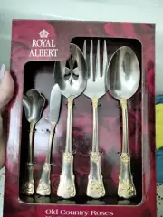 royal albert old country roses 5 piece hostess set 18/10 stainless steel