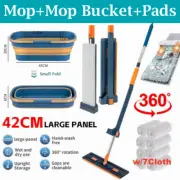 Mop Bucket Wet Dry Rinse Wash 360 Rotating Squeeze Flat Floor Cleaner with Pads~