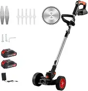 Electric Hand Push Lawn Mower, Cordless Lithium Battery Lawn Mower with Detachable Wheels and LED Power Display, 10000RPM 3 in 1 Cordless Grass Trimmer, Adjustable Length & Angle WithWhells