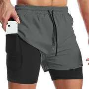 [WOTOW] Men's Running Shorts with Liner, Quick Dry Athletic Shorts, Lightweight Outdoor Gym Workout Shorts with Towel Loop and Zipper Pockets